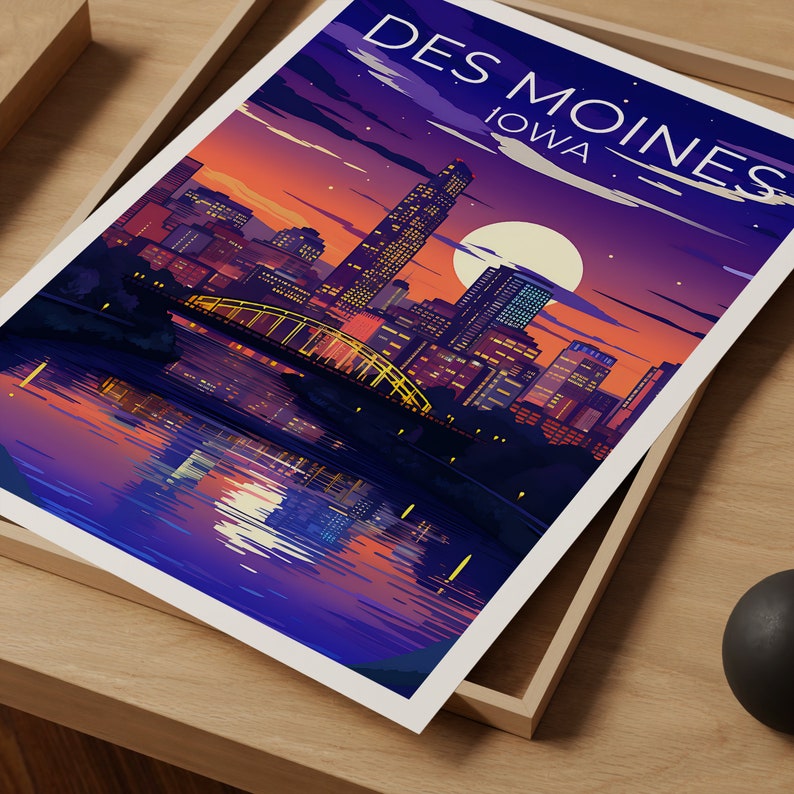 Des Moines Travel Poster, Iowa Wall Art, Iowa Print, Des Moines Poster, Des Moines Print, City Poster, Des Moines Illustration