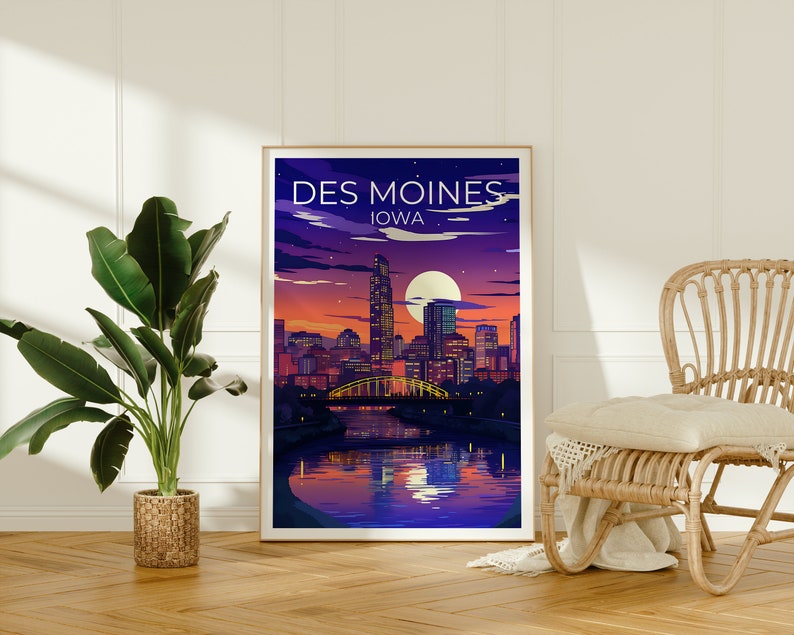 Des Moines Travel Poster, Iowa Wall Art, Iowa Print, Des Moines Poster, Des Moines Print, City Poster, Des Moines Illustration