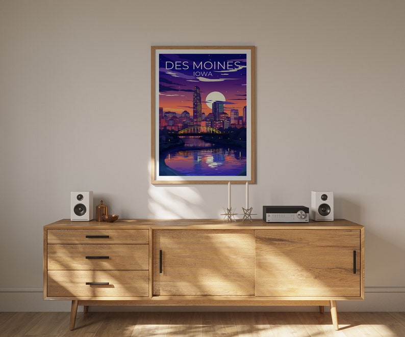 Des Moines Travel Poster, Iowa Wall Art, Iowa Print, Des Moines Poster, Des Moines Print, City Poster, Des Moines Illustration