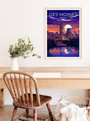 Des Moines Travel Poster, Iowa Wall Art, Iowa Print, Des Moines Poster, Des Moines Print, City Poster, Des Moines Illustration
