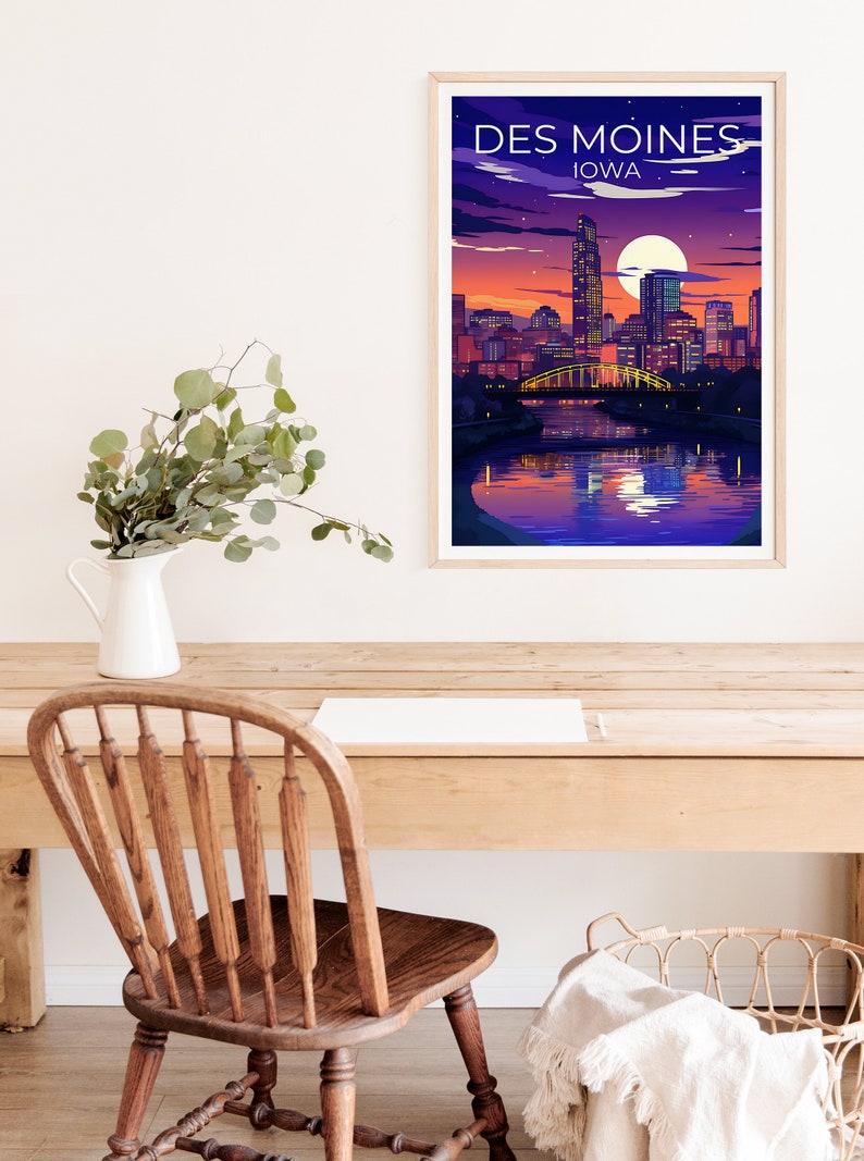 Des Moines Travel Poster, Iowa Wall Art, Iowa Print, Des Moines Poster, Des Moines Print, City Poster, Des Moines Illustration