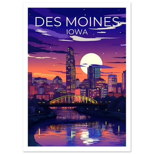 Des Moines Travel Poster, Iowa Wall Art, Iowa Print, Des Moines Poster, Des Moines Print, City Poster, Des Moines Illustration