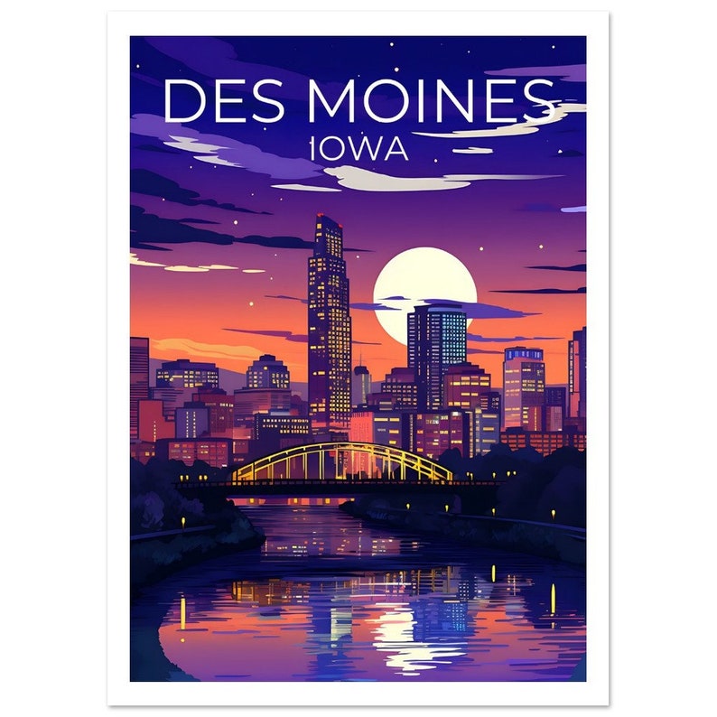 Des Moines Travel Poster, Iowa Wall Art, Iowa Print, Des Moines Poster, Des Moines Print, City Poster, Des Moines Illustration
