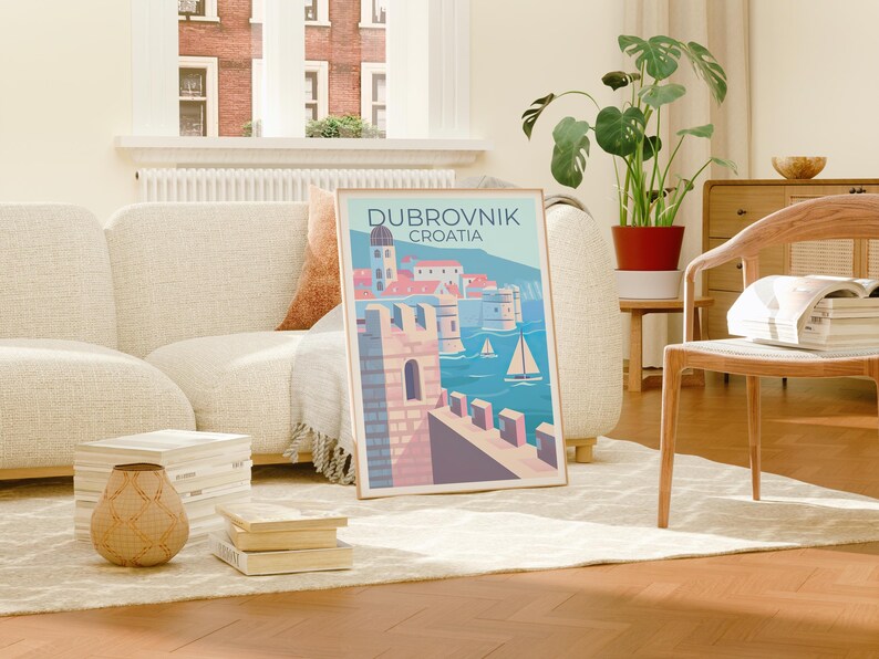 Dubrovnik Travel Print, Croatia Poster, Europe Poster, Old Town Illustration, Castle Poster, Scenic Wall Art Home Decor, Birthday Gift
