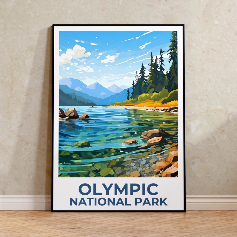 Olympic Print Poster, Mountain Art, Washington Illustration, National Park, Home Decor, Birthday Gift