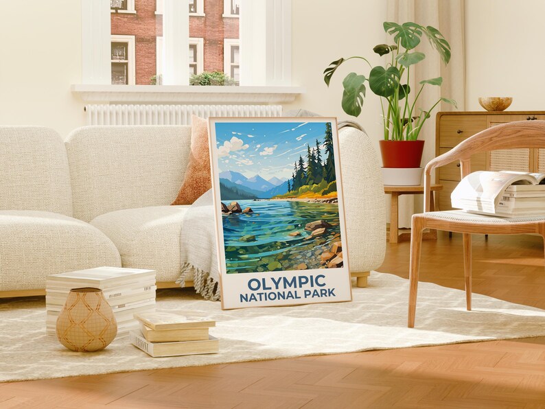 Olympic Print Poster, Mountain Art, Washington Illustration, National Park, Home Decor, Birthday Gift