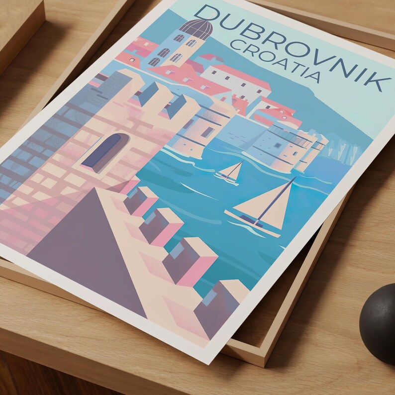 Dubrovnik Travel Print, Croatia Poster, Europe Poster, Old Town Illustration, Castle Poster, Scenic Wall Art Home Decor, Birthday Gift
