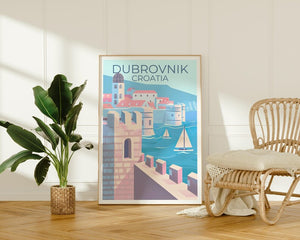 Dubrovnik Travel Print, Croatia Poster, Europe Poster, Old Town Illustration, Castle Poster, Scenic Wall Art Home Decor, Birthday Gift
