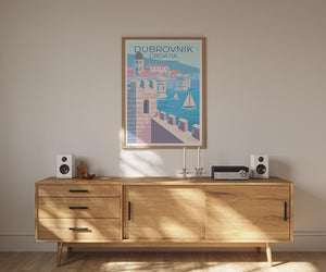 Dubrovnik Travel Print, Croatia Poster, Europe Poster, Old Town Illustration, Castle Poster, Scenic Wall Art Home Decor, Birthday Gift