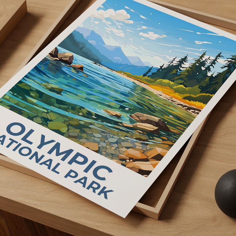 Olympic Print Poster, Mountain Art, Washington Illustration, National Park, Home Decor, Birthday Gift