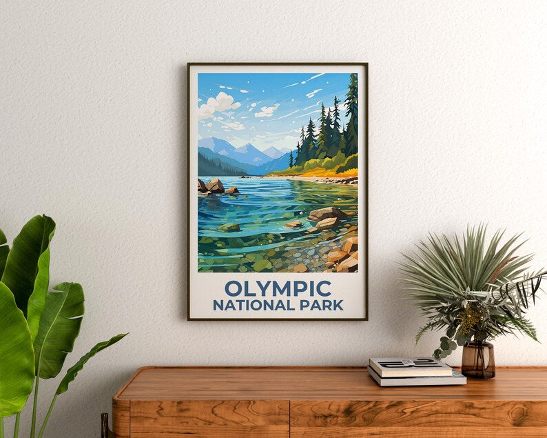 Olympic Print Poster, Mountain Art, Washington Illustration, National Park, Home Decor, Birthday Gift