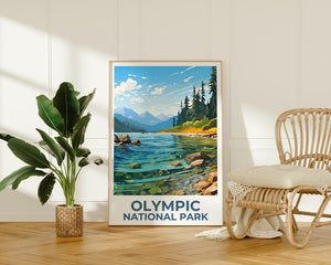 Olympic Print Poster, Mountain Art, Washington Illustration, National Park, Home Decor, Birthday Gift