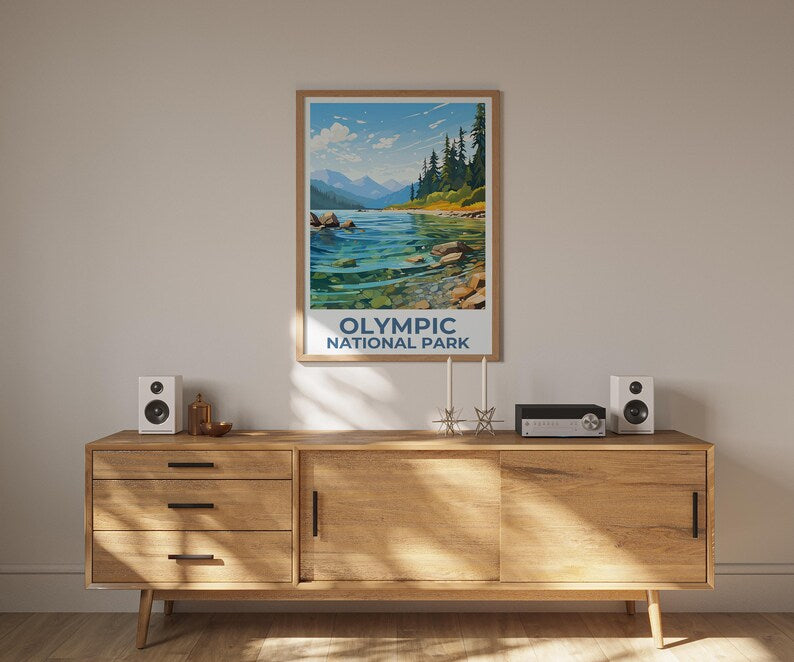 Olympic Print Poster, Mountain Art, Washington Illustration, National Park, Home Decor, Birthday Gift