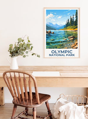 Olympic Print Poster, Mountain Art, Washington Illustration, National Park, Home Decor, Birthday Gift
