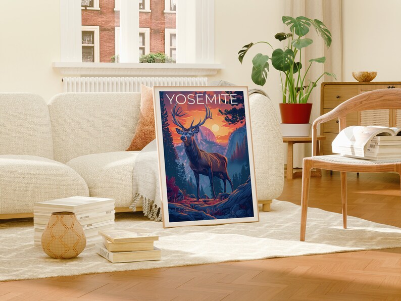 Affiche Yosemite, Impression Yosemite, Art du cerf, Impression Half Dome, Affiche Californie, Cadeau Yosemite, Impression Californie