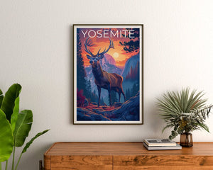 Yosemite Poster, Yosemite Print, Deer Art, Half Dome Print, California Poster, Yosemite Gift, California Print