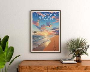 Affiche de voyage Hermosa Beach, art mural de Californie, impression de Californie, affiche Hermosa Beach, affiche de Californie, affiche nature