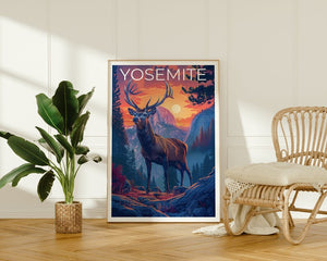 Yosemite Poster, Yosemite Print, Deer Art, Half Dome Print, California Poster, Yosemite Gift, California Print