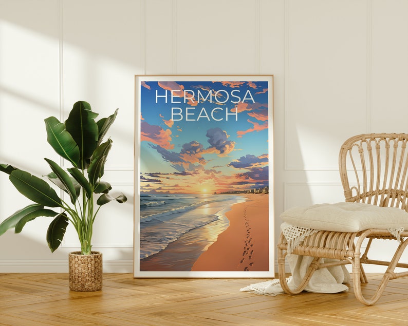 Affiche de voyage Hermosa Beach, art mural de Californie, impression de Californie, affiche Hermosa Beach, affiche de Californie, affiche nature