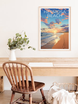 Affiche de voyage Hermosa Beach, art mural de Californie, impression de Californie, affiche Hermosa Beach, affiche de Californie, affiche nature