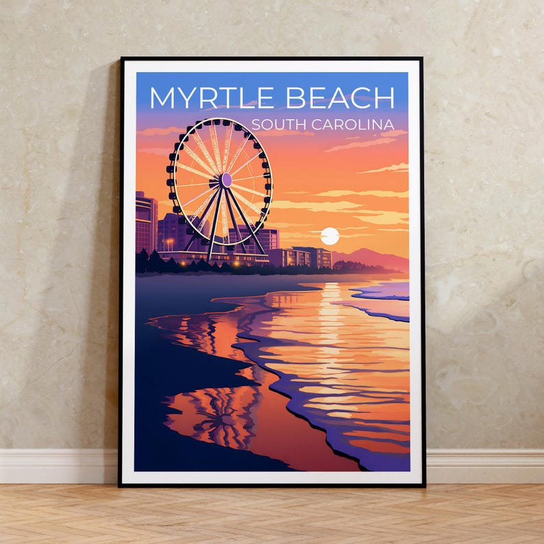 Affiche de voyage de Myrtle Beach, art mural de Caroline du Sud, impression de Caroline du Sud, affiche de Myrtle Beach, affiche de vacances, affiche de ville