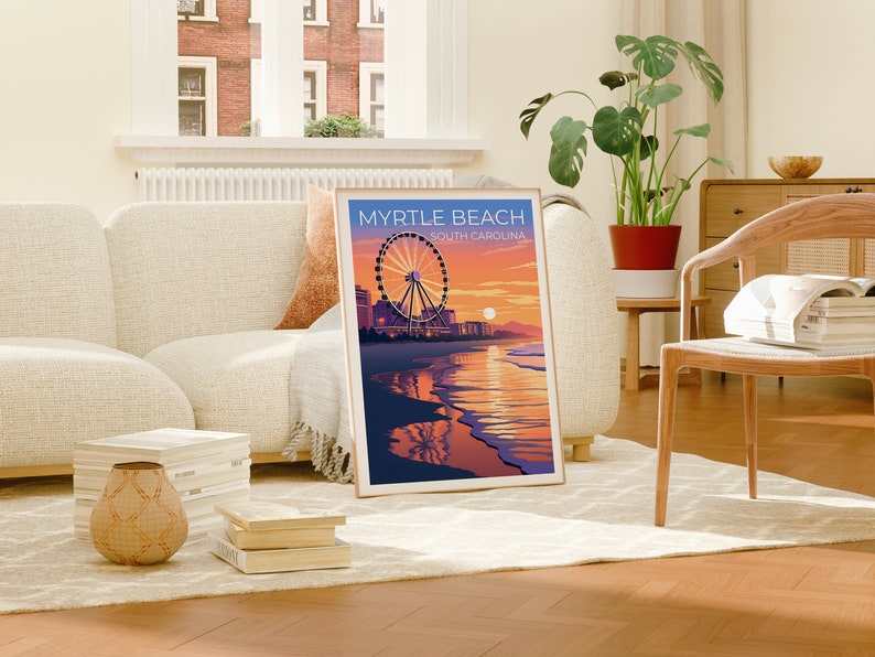 Affiche de voyage de Myrtle Beach, art mural de Caroline du Sud, impression de Caroline du Sud, affiche de Myrtle Beach, affiche de vacances, affiche de ville