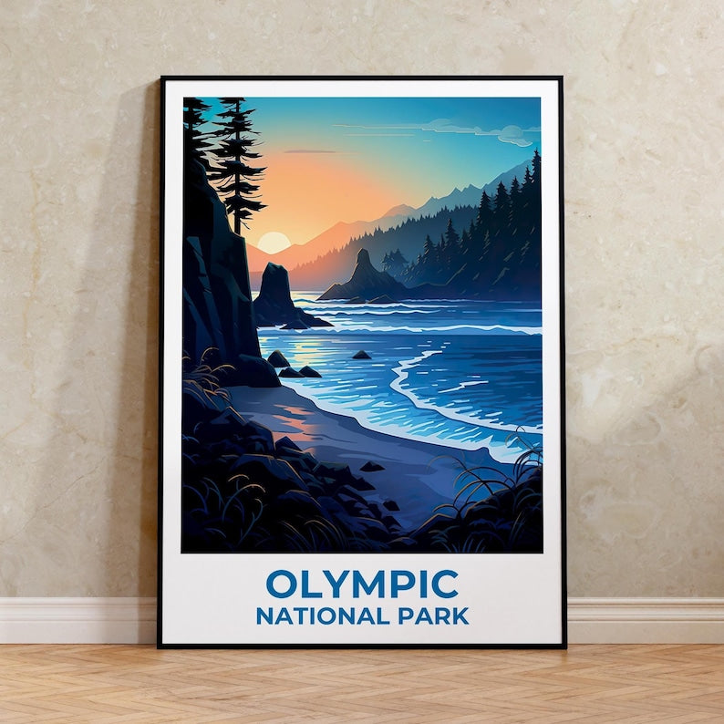 Olympic National Park Travel Print, Washington Poster, Forest Wall Art, Outdoors Illustration, Olympic Park Poster, Home Decor