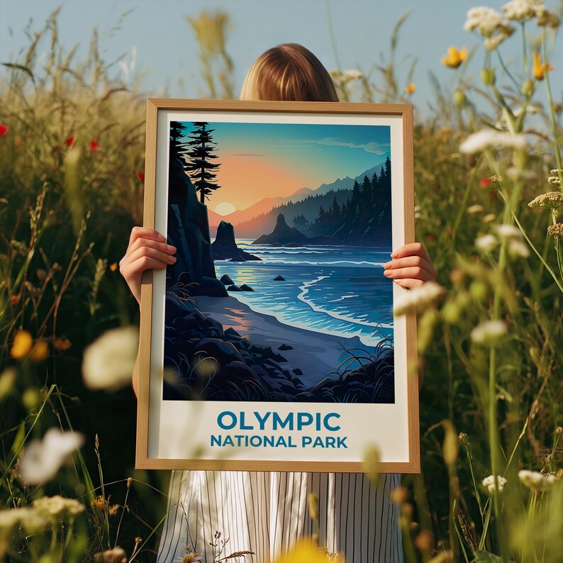 Olympic National Park Travel Print, Washington Poster, Forest Wall Art, Outdoors Illustration, Olympic Park Poster, Home Decor