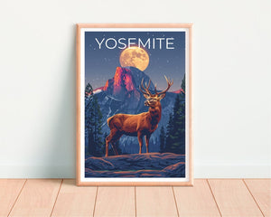 Affiche Yosemite, Impression Yosemite, Art du cerf, Impression de cerf, Affiche du parc national de Yosemite, Affiche de Californie
