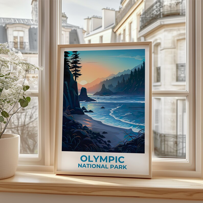 Olympic National Park Travel Print, Washington Poster, Forest Wall Art, Outdoors Illustration, Olympic Park Poster, Home Decor