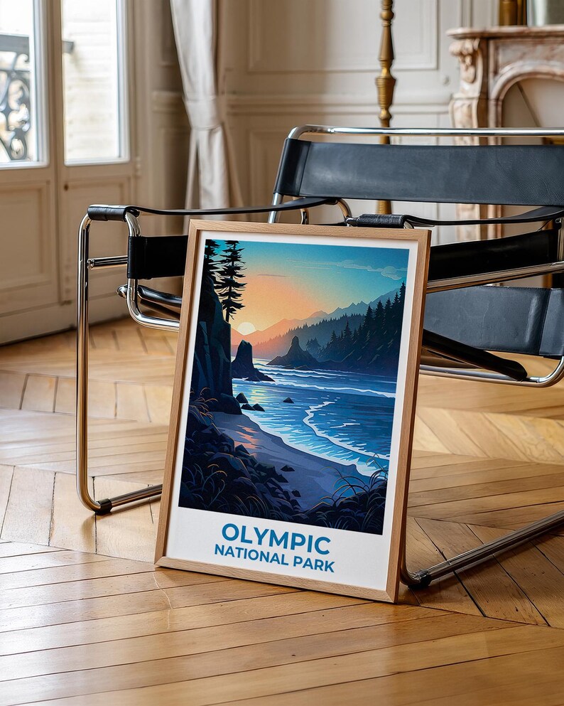 Olympic National Park Travel Print, Washington Poster, Forest Wall Art, Outdoors Illustration, Olympic Park Poster, Home Decor