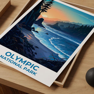 Olympic National Park Travel Print, Washington Poster, Forest Wall Art, Outdoors Illustration, Olympic Park Poster, Home Decor