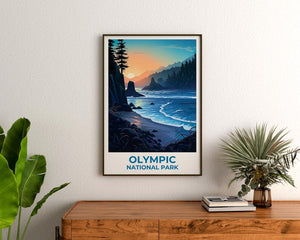 Olympic National Park Travel Print, Washington Poster, Forest Wall Art, Outdoors Illustration, Olympic Park Poster, Home Decor