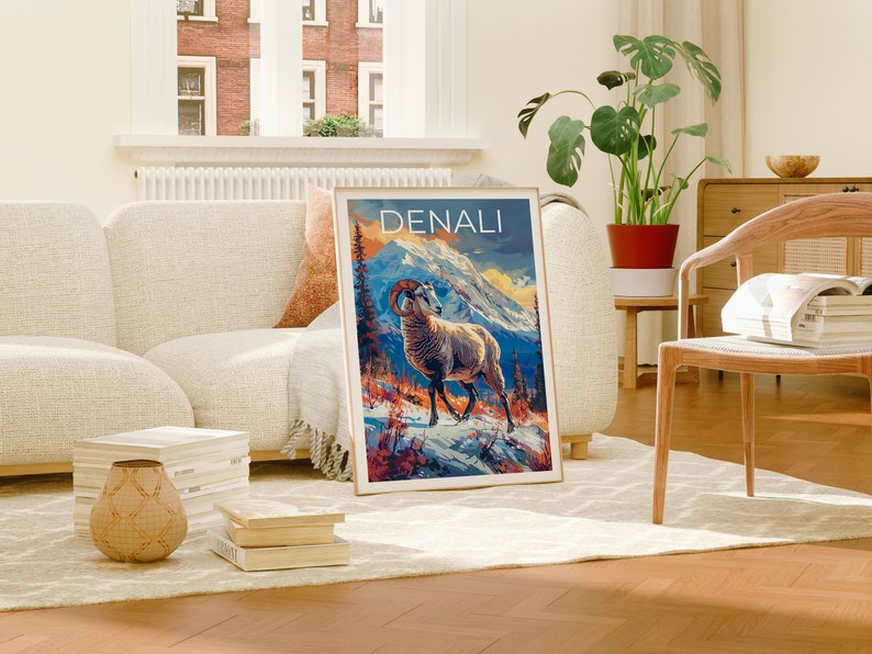 Affiche du parc national de Denali, impression Denali, art Denali, affiche de bélier, impression de bélier, affiche d'Alaska