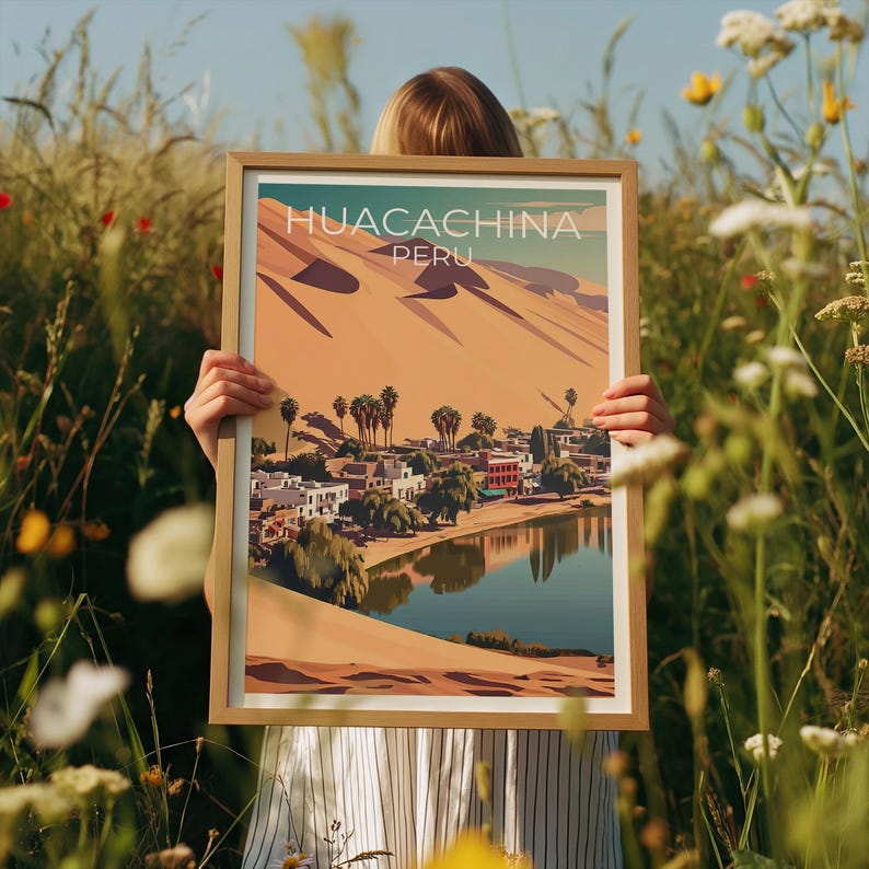 Huacachina Travel Print, Peru Poster, Desert City Wall Art, South America Illustration, Huacachina Poster, Home Decor, Birthday Gift