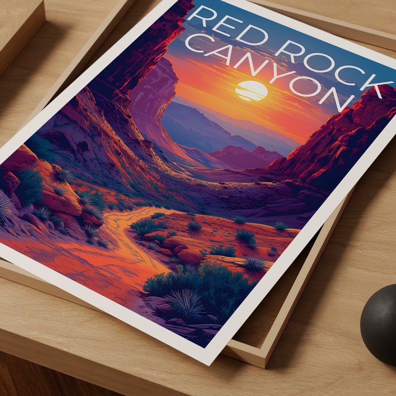 Affiche de voyage Red Rock Canyon, art mural du Nevada, impression Nevada, affiche Red Rock Canyon, affiche Nevada