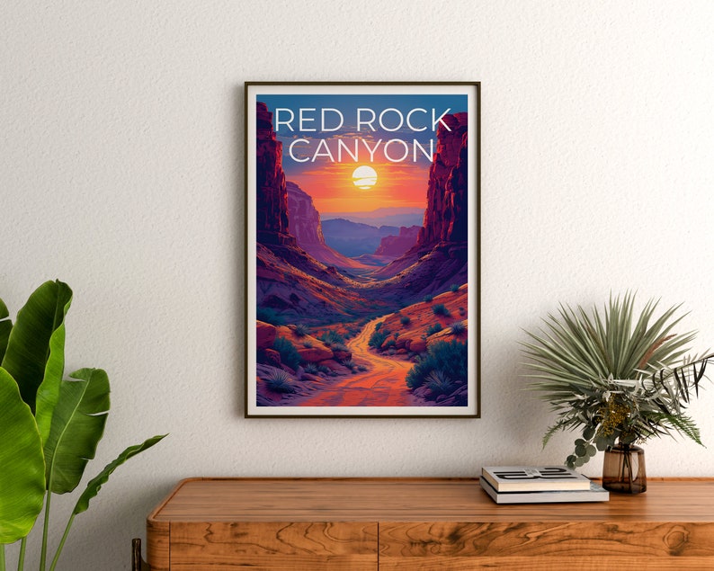 Affiche de voyage Red Rock Canyon, art mural du Nevada, impression Nevada, affiche Red Rock Canyon, affiche Nevada