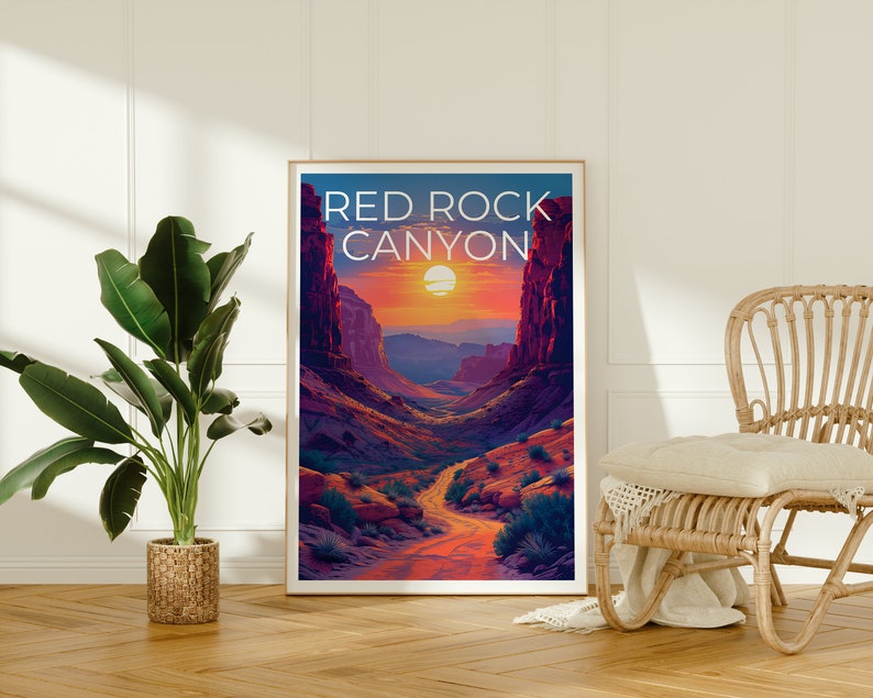 Affiche de voyage Red Rock Canyon, art mural du Nevada, impression Nevada, affiche Red Rock Canyon, affiche Nevada
