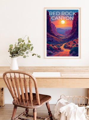 Affiche de voyage Red Rock Canyon, art mural du Nevada, impression Nevada, affiche Red Rock Canyon, affiche Nevada
