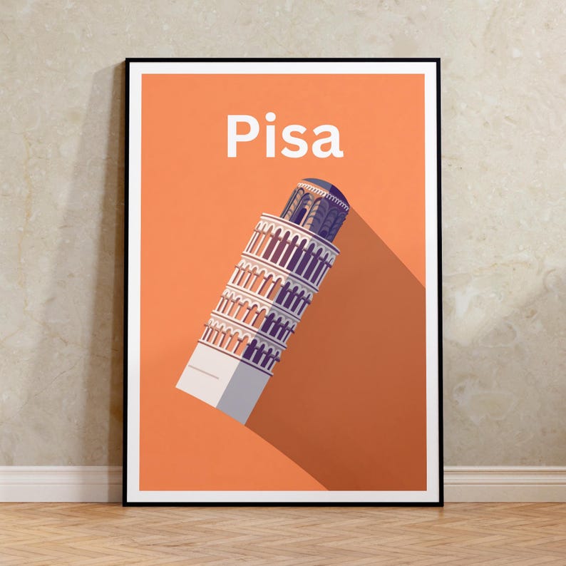 Leaning Tower of Pisa Poster, Italy Travel Print, Europe Art, Yosemite Illustration, Landscape Poster, Home Decor, Birthday Gift
