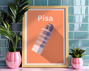 Leaning Tower of Pisa Poster, Italy Travel Print, Europe Art, Yosemite Illustration, Landscape Poster, Home Decor, Birthday Gift