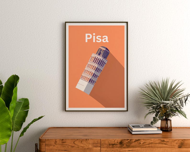 Leaning Tower of Pisa Poster, Italy Travel Print, Europe Art, Yosemite Illustration, Landscape Poster, Home Decor, Birthday Gift