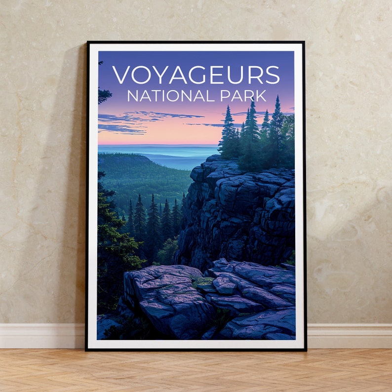 Affiche de voyage du parc des Voyageurs, art mural du Minnesota, impression du Minnesota, affiche du parc des Voyageurs, affiche du Minnesota, art du parc des Voyageurs