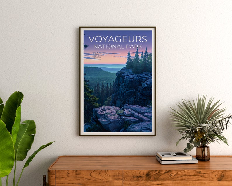Affiche de voyage du parc des Voyageurs, art mural du Minnesota, impression du Minnesota, affiche du parc des Voyageurs, affiche du Minnesota, art du parc des Voyageurs
