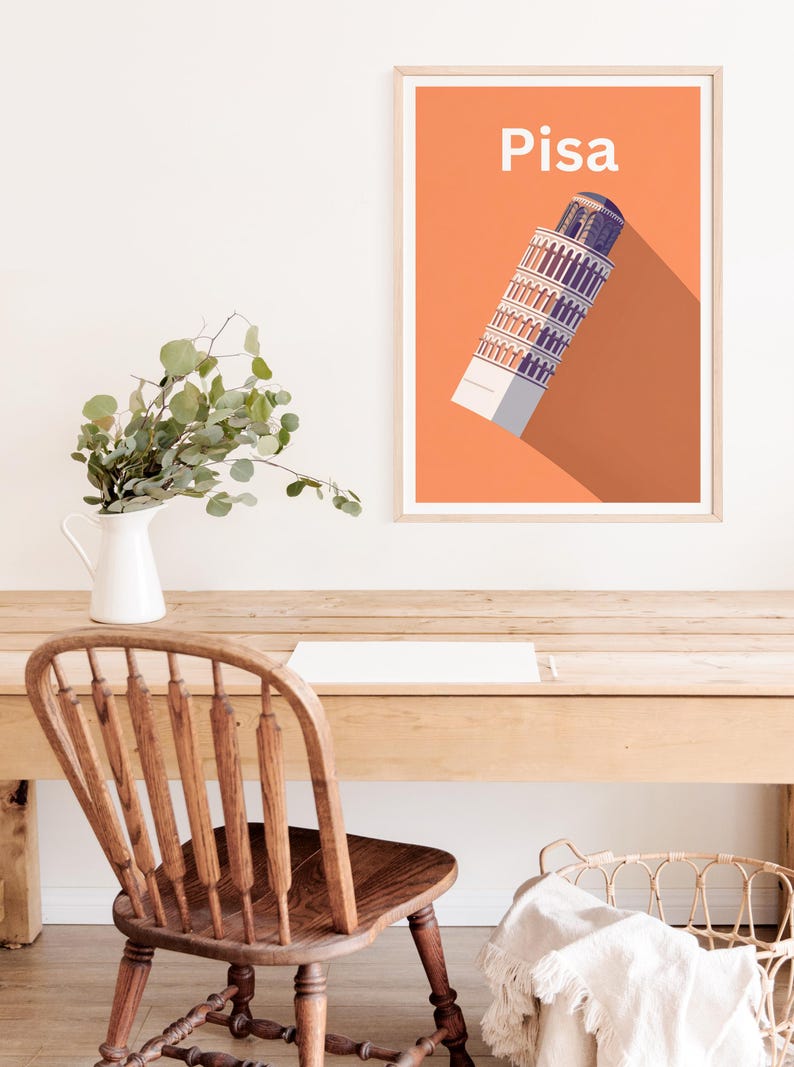 Leaning Tower of Pisa Poster, Italy Travel Print, Europe Art, Yosemite Illustration, Landscape Poster, Home Decor, Birthday Gift