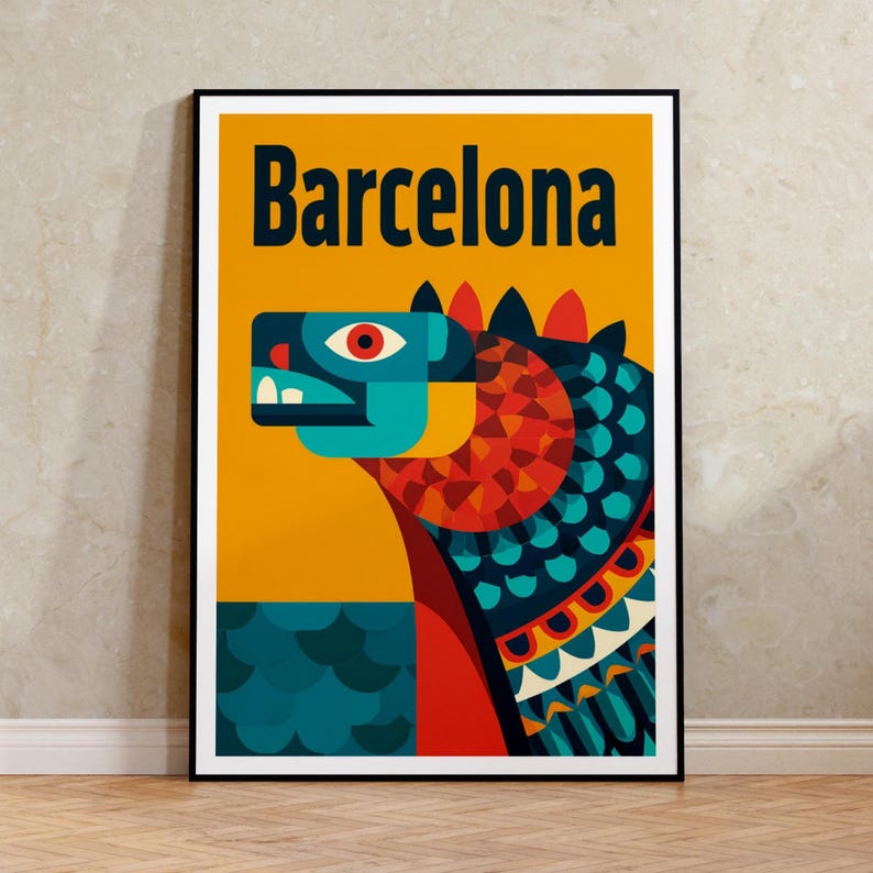 Barcelona Poster, Park Guell Dragon Travel Print, Spain Art, Europe Poster, Scenic Wall Art, Home Decor, Birthday Gift