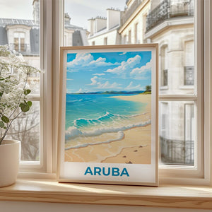 Aruba Travel Print, Beach Poster, Shore Wall Art, Tropical Island Illustration, Aruba Poster, Home Decor