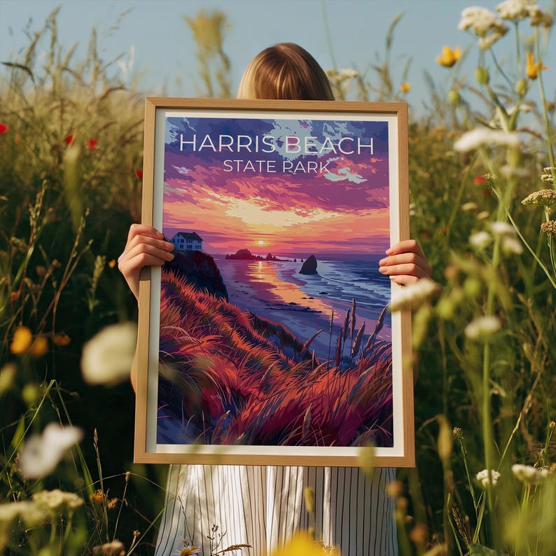 Harris Beach State Park Travel Print, Oregon Poster, Coast Wall Art, Harris Beach Poster, Home Decor, Birthday Gift