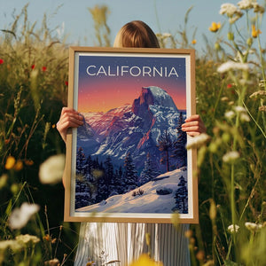 California Travel Print, Yosemite Poster, Half Dome Wall Art, Mountain Illustration, National Park Print, Home Decor, Birthday Gift