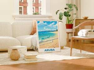 Aruba Travel Print, Beach Poster, Shore Wall Art, Tropical Island Illustration, Aruba Poster, Home Decor